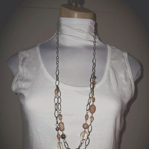 Silver & Cream Color Necklace & Earrings